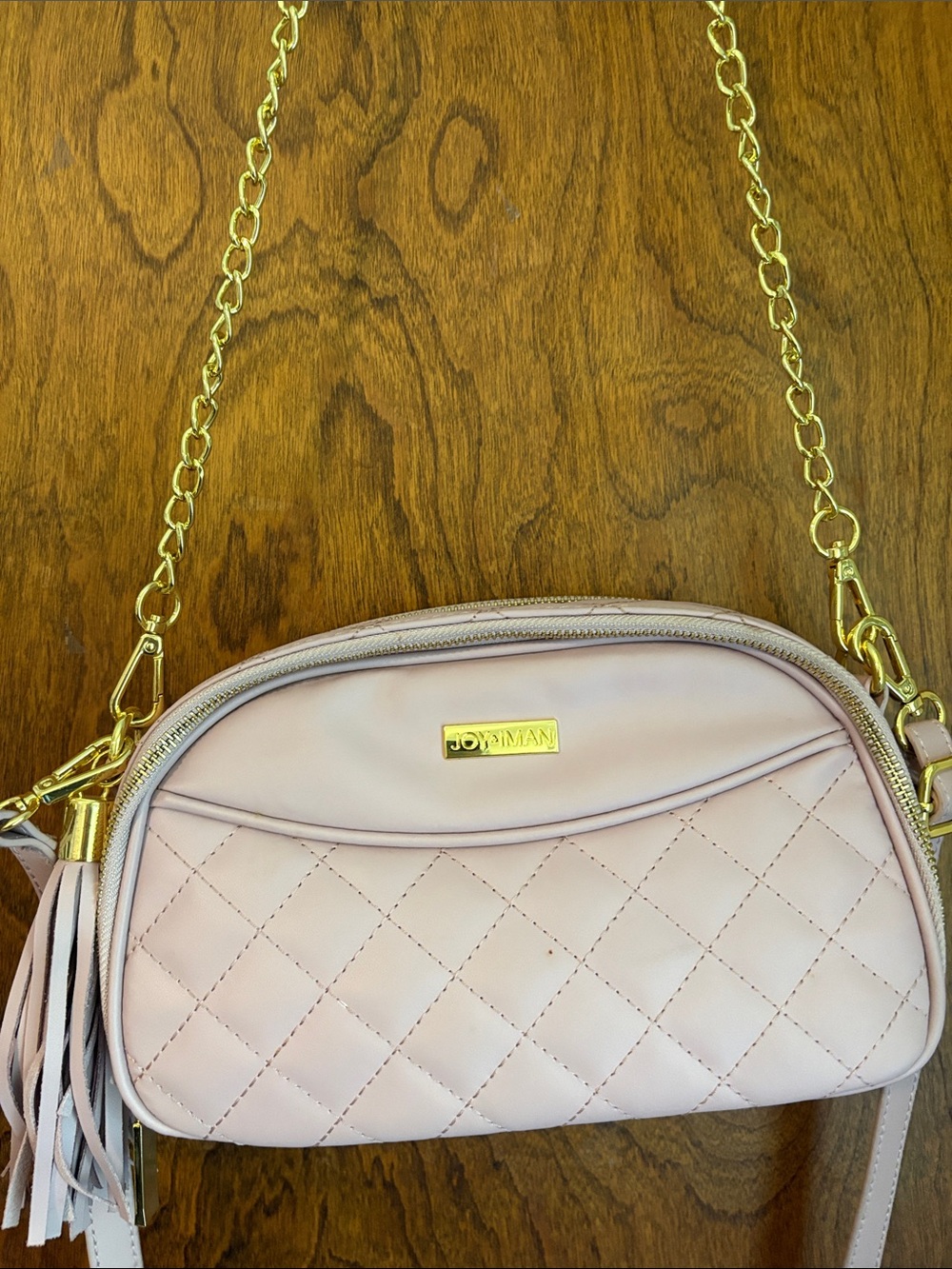 Joy Susan Blush Pink Quilted Crossbody with Gold Chain